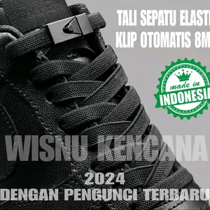 Tali Sepatu Elastis 8mm dengan Buckle Press Otomatis Hitam Putih - 2 Pcs - Shoe