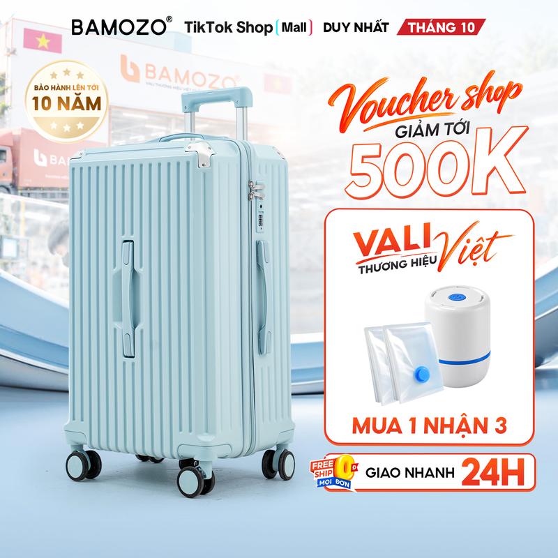 Vali Du Lịch BAMOZO Ultra Lite PC Khóa Kéo Size 20 Inch - Tỷ Lệ Chứa 30:70, Bánh Xe Kép Double Spinner 360°, Khóa TSA, Nhựa PC Nguyên Khối_Ultralite