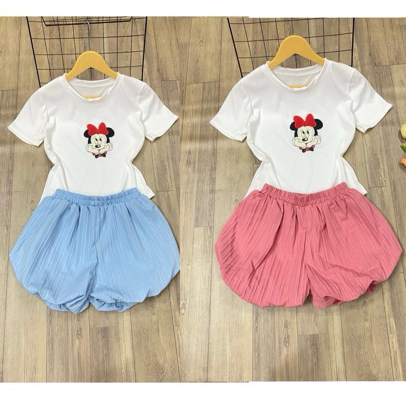  Sét bộ nữ quần đùi bí phồng hottrend phối áo thun ôm freesize từ 35-53ki 