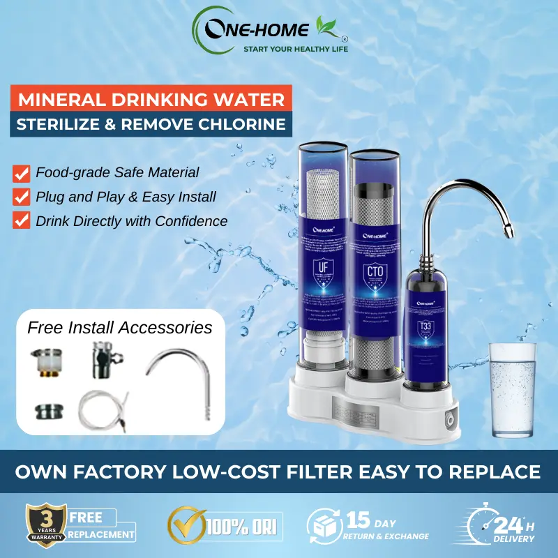 ONE HOME Water Purifier 3 in 1 Alkaline Water Filter anti-Leakage Water Filter Faucet Filter Full Set with 3-Stage Filtration Technology and Mineral Retention