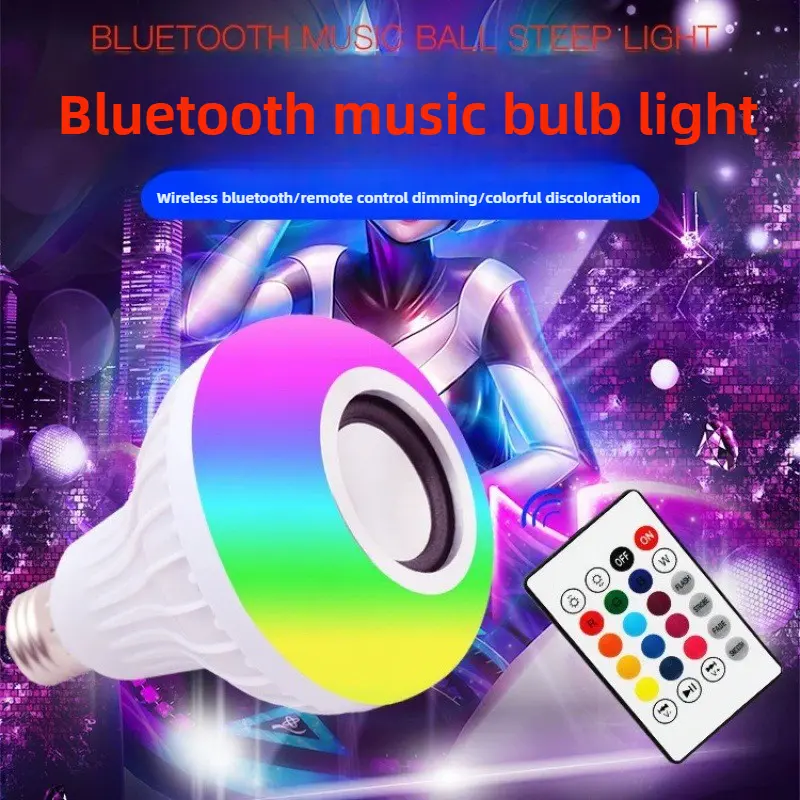 RGB Bluetooth Music Bulb Light Super Bright LED Colorful Light Bulb Cool Light Ceiling Wireless Remote Control with Audio Stage