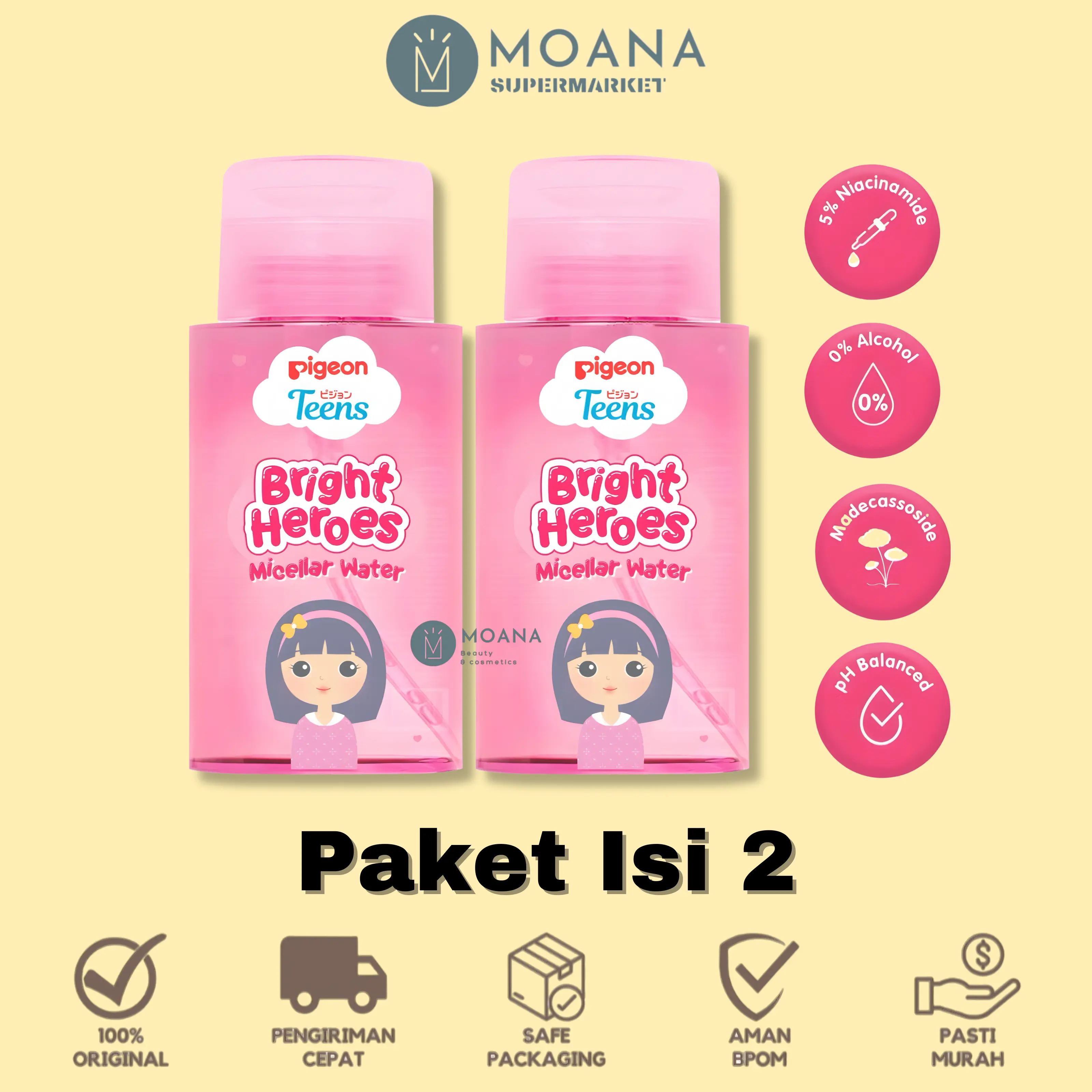 [ISI 2] Pigeon teens bright Heroes Micellar Water - 100ml | Micellar Water Pembersih Wajah Double Cleansing | Skincare Infused