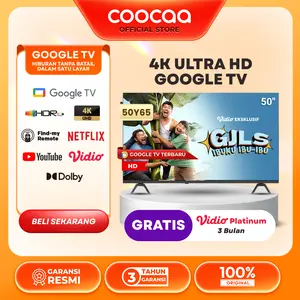 COOCAA Y65 Layar TV 50 Inch 4K Google TV - Find my remote - Flicker Free - Low Blue Light - HDR 10 Chameleon Extreme 2.0 - Bluetooth 5.1 - Dolby Audio + DTS - TV Digital tanpa STB 50Y65