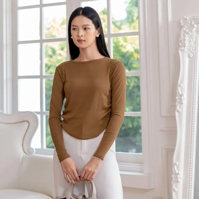 AIJO | (READY)  Amoura Rib Longsleeve - Atasan Lengan Panjang Rib Serut Wanita oneck top Nyaman Polos Lembut Basic Baju 3
