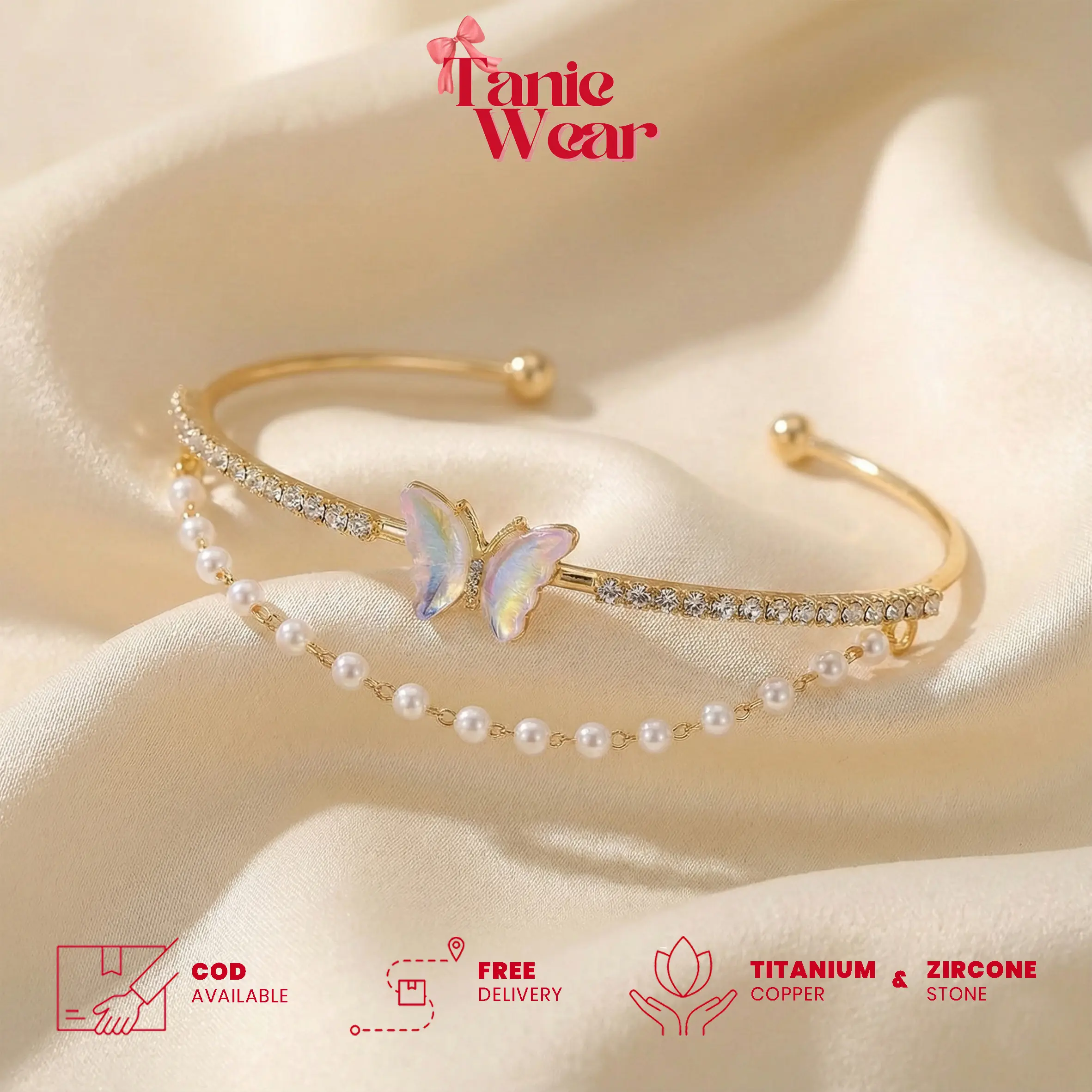 TANIE - Jade Bracelet | Gelang Wanita Bangle Emas - Aksesoris Wanita |  Gelang Wanita Titanium Tembaga | Gelang Wanita Bangle Emas Kupu-Kupu | Gelang Wanita Batu Diamond Zirkon Berkilau