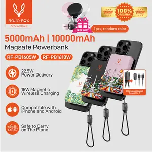 ROJO FOX Powerbank 10000mAh Fast Charging Magsafe Wireless Mini Powerbank | MagSafe 15W & PD 20/22.5W Fast Charging | Ultra-Slim & Portable | LED Display | iPhone & Android | Warna: Hijau/Hitam/Putih