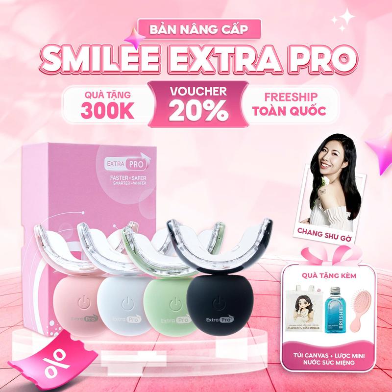 CSG_ CÓ QUÀ_CFV Bộ Kit Hỗ Trợ Làm Trắng Răng Smilee Extra PRO Phiên bản cải tiến - Duy trì độ trắng 8-12 tháng tuỳ cơ địa từng người - Bảo hành 12 tháng + TÚI CHANGSHUGO + NƯỚC SÚC MIỆNG + LƯỢC MINI #KITEX