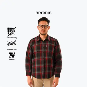 Broodis Kemeja Flannel Dark Grodig Lengan Panjang Kantong Pria Casual