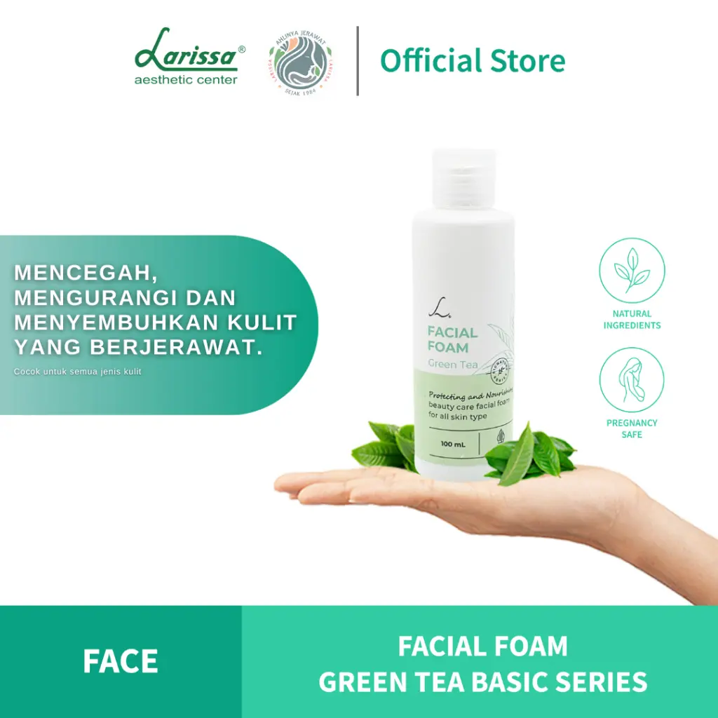 Larissa Facial Foam Green tea Basic / sabun wajah kulit normal / facial wash Green tea Perawatan Membersihkan wajah
