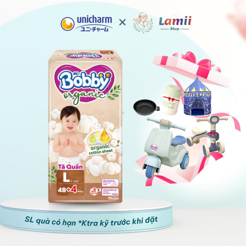[Dòng mới] Tã  Bobby Organic - Tặng Thêm 4 Miếng - Cotton Hữu Cơ, Thoáng Khí, Chống Tràn - Size M/L quần bỉm cho bé