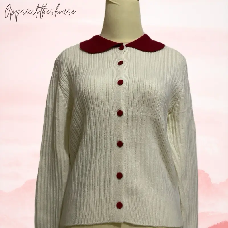kardigan rajut kerah Peter Pan (atau Peter Pan collar ribbed cardigan)