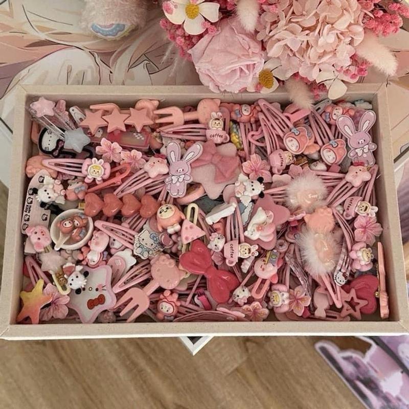 Set 50 kẹp tóc mix hình ngẫu nhiên siêu cute tone màu hồng cam Nữ Women