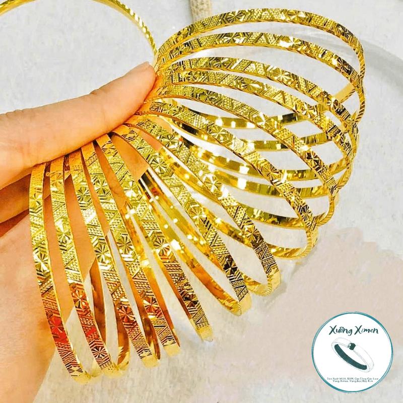 Bộ 7, Bộ 9 Chiếc Vòng Ximen Đồng Vàng Mẫu V Hoa Thị 18k Bảng 3.5Li Màu 610 Sài Gòn Có Khóa Lưỡi Gà Mang Hàng Ngày Không Phai Trắng