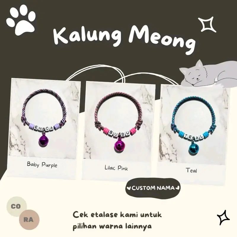 [CORA] Kalung Kucing Custom Nama Tali Prusik Adjustable Dengan Lonceng (Link 2)