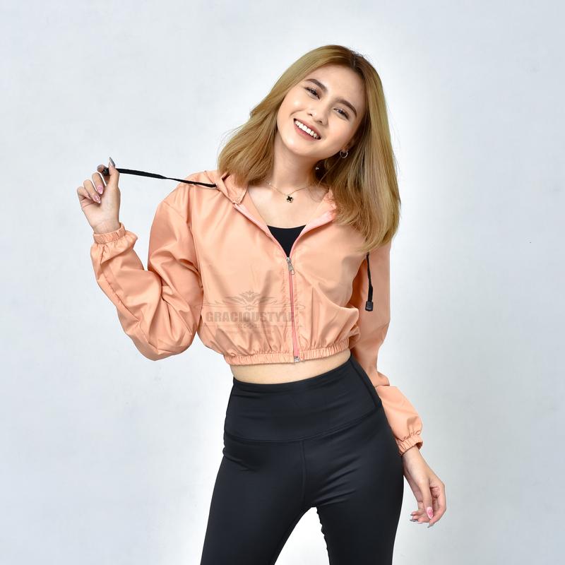 Product Introduction of GRACIOUSTYLE - Jaket Crop Wanita Korean Style Jaket Olahraga Wanita Crop Jaket Sport Parasut Running Gym Fitnes Yoga Zumba Anti Air Wanita Cepet Kering Trendy Stylis 1