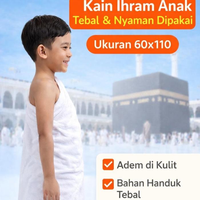 Gambar Kain Ihram Al-fira  Anak TK / PAUD Bahan Handuk Tebal Lembut | Perlengkapan Manasik Haji Umroh Nyaman dari Al-fira Official Store Kota Administrasi Jakarta Timur Tokopedia