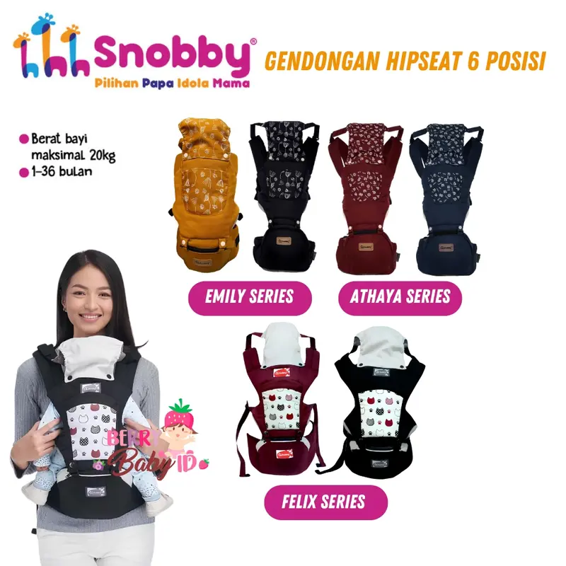 Snobby Gendongan Depan Bayi Hipseat Saku 6 Posisi 1-36 Bulan Berry Baby 1