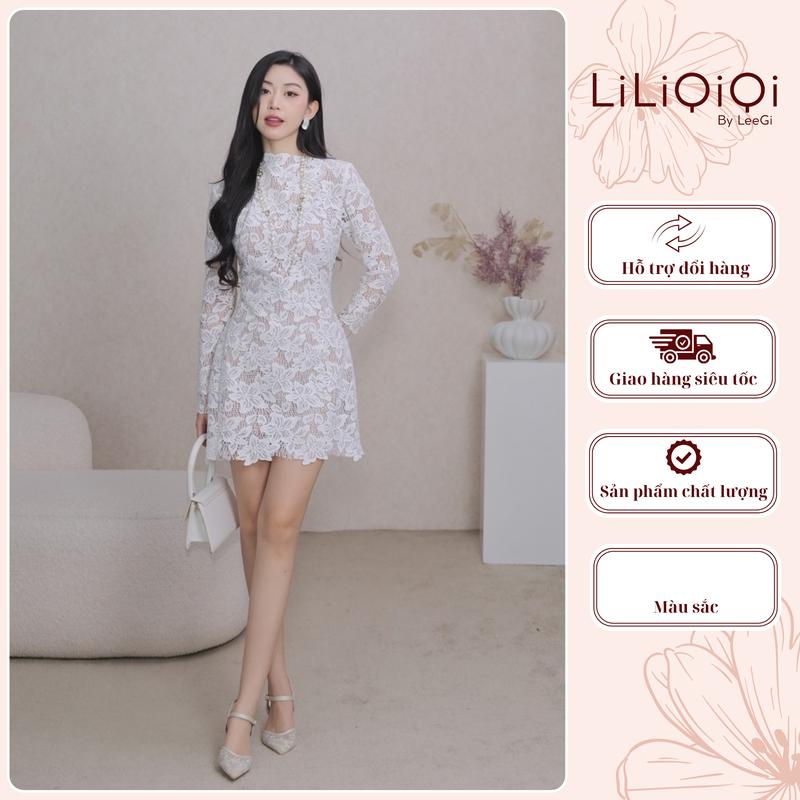 Váy ren hoạ tiết dài tay dáng ngắn Lace Dress thiết kế tiểu thư nữ tính đi chơi đi tiệc đi cưới dành cho nữ women dress LiLiQiQi by LeeGi - VN1015