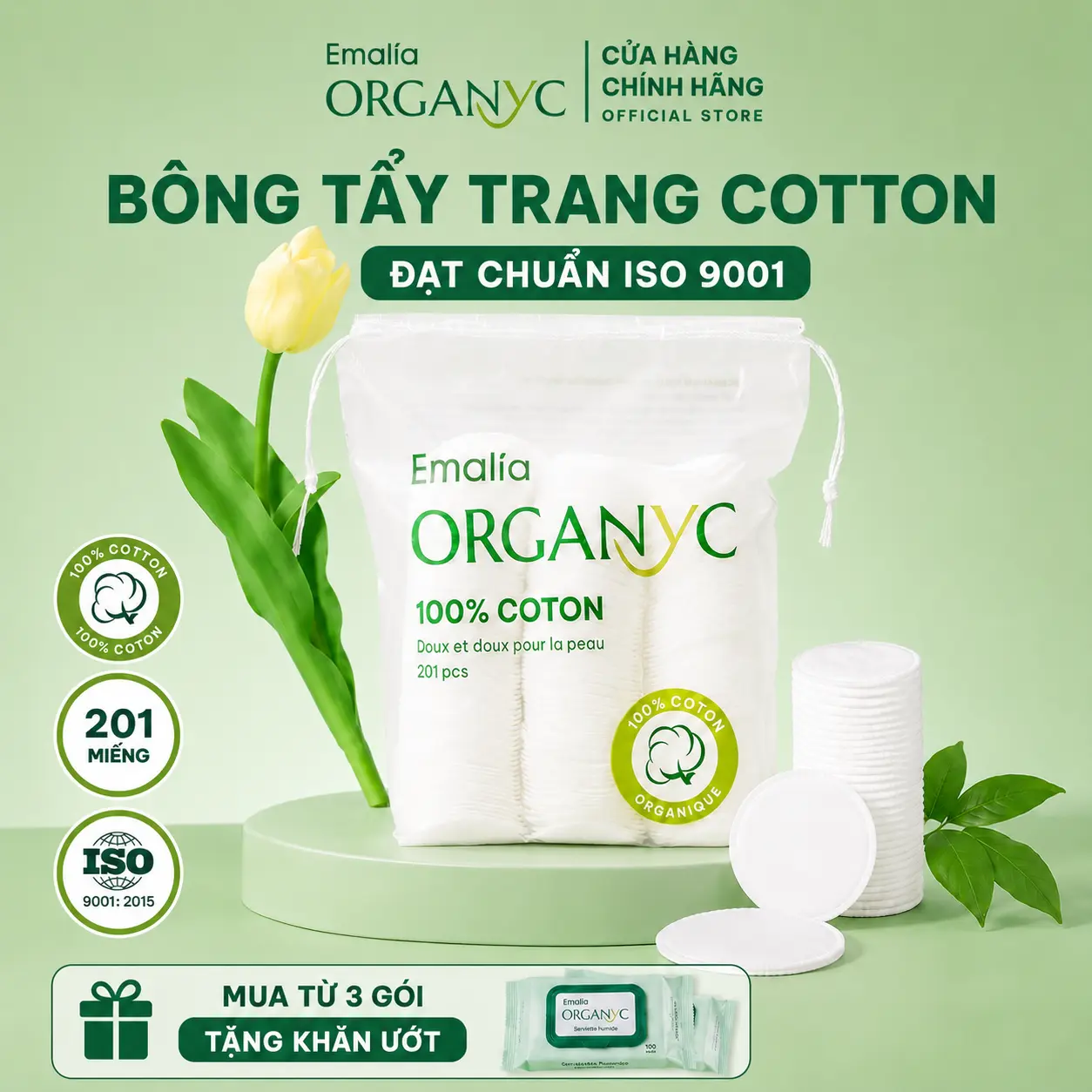 [LINK GỘP] Bông Tẩy Trang Emalia Organyc Cotton Tự Nhiên Mềm Mại Êm Dịu - 1 Gói 201 Miếng Giúp Tẩy Trang Điểm Và Làm Đẹp Da hiệu quả của bộ Mỹ Phẩm BTT