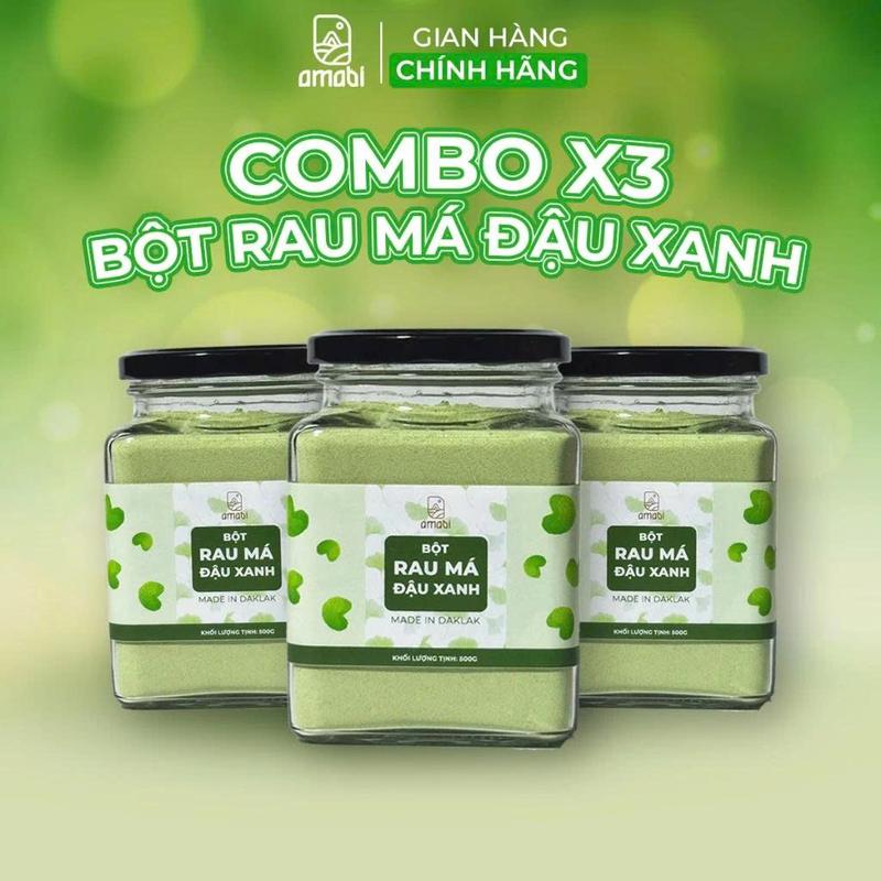  1.5KG Bột rau má đậu xanh ORGANIC không đường AMABI Combo 3 hũ Bột rau má thanh nhiệt Đắk Lắk 500G quà tặng người thân 
