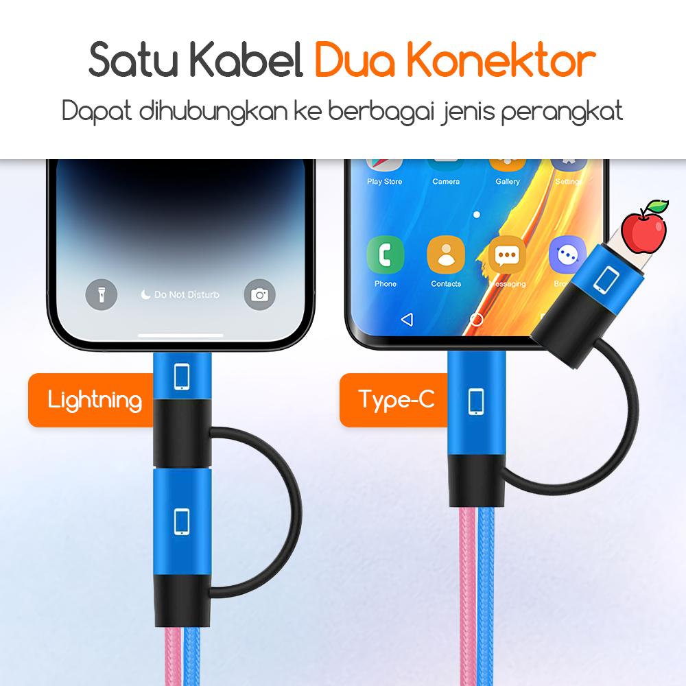Bonkyo Kabel OTG 2 in 1 Type C & Lightning 1.5m dan 1m untuk Pengisian Daya & Soundcard Live dengan Desain Tahan Tarikan dan Tekukan