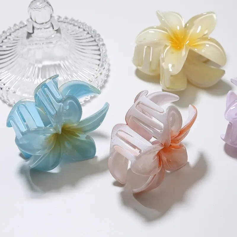 Jepit Rambut Model Bunga Kamboja Aklirik Hawaiian Plumeria Flower Hair Claw Clips 4