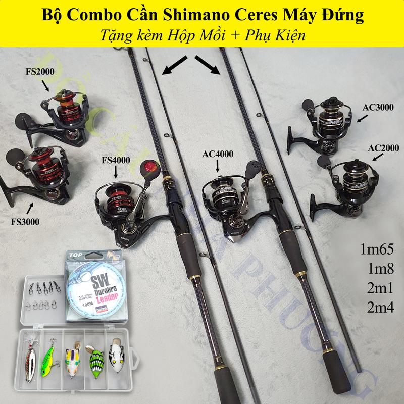 Combo Cần Câu Lure Ceres Máy Đứng + Hộp Mồi Lure 5 con + Dây PE + Khóa Lure Không Xoắn + Khoá Lure Snap (Khoá chữ U) - Fishing Lure,Câu Cá,Đi Câu,Bộ Cần Câu Máy