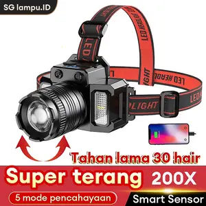 【Garansi 10 tahun】Lampu Kepala LED Tahan Air senter kepala F-T55 Induksi Sensor Gerak Zoom Rotating Super Terang 9500 Lumen USB Charging Senter Sorot Dengan 6 Mode Cahaya Dengan Sensor Tangan Senter Kepala Super Terang Lampu Emergency