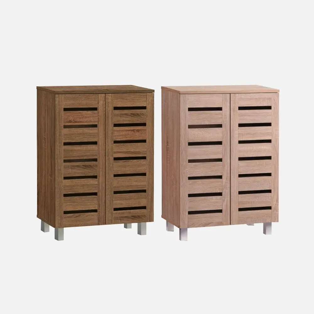 VHIVE Vegas 2 Door 60cm Shoe Cabinet - 2 Ventilation Doors Oak Walnut Small Shoe Rack Storage Cabinet