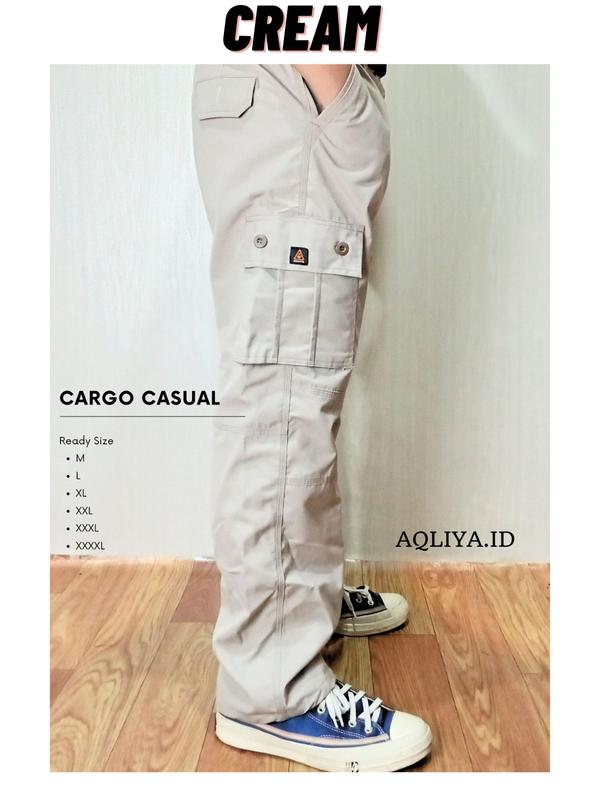 Celana Cargo Pria Celana Panjang Cargo Unisex Cewe dan Cowo Bisa Bahan Adem Cocok untuk Kegiatan Outdoor Nyaman Warna Hitam Karet Kotak 4