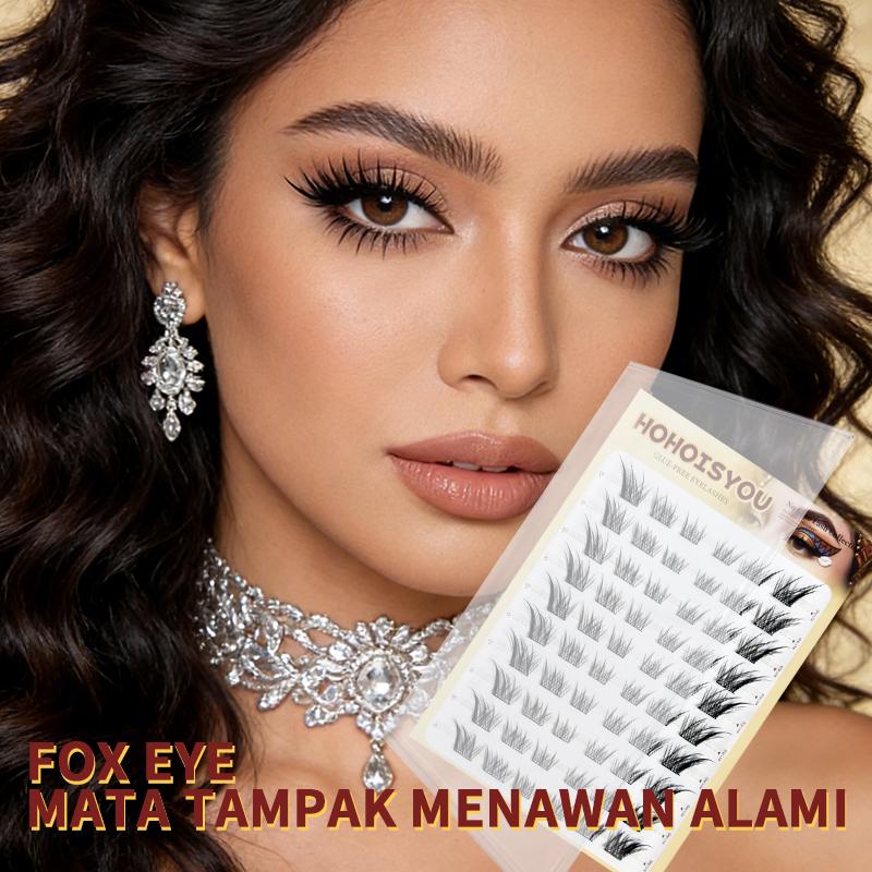 HOHOISYOU 60PCS Bulu Mata Palsu Gaya Fox Eye Tanpa Lem 9-14MM - Membuat Makeup Mata Alami dan Menawan untuk Pemula & Profesional - Peel Extension Eyelash Glam Removal - Asli, Panjang Panjang