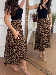 Vestido cruzado casual de mujer con estampado de leopardo, diseño de tiras cruzadas, perfecto para vacaciones y uso diario, ropa elegante para mujer