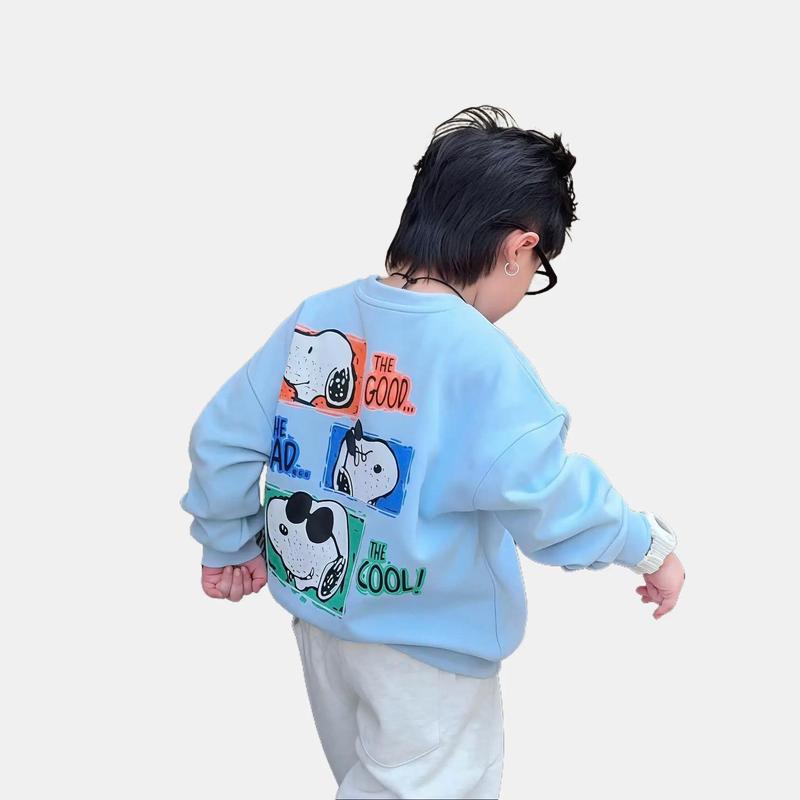   phom rộng Áo nỉ 2 da cổ tròn hình chữ  áo dài tay thu đông cho bé trai họa tiết in nổi bật size 16-40kg B0053 