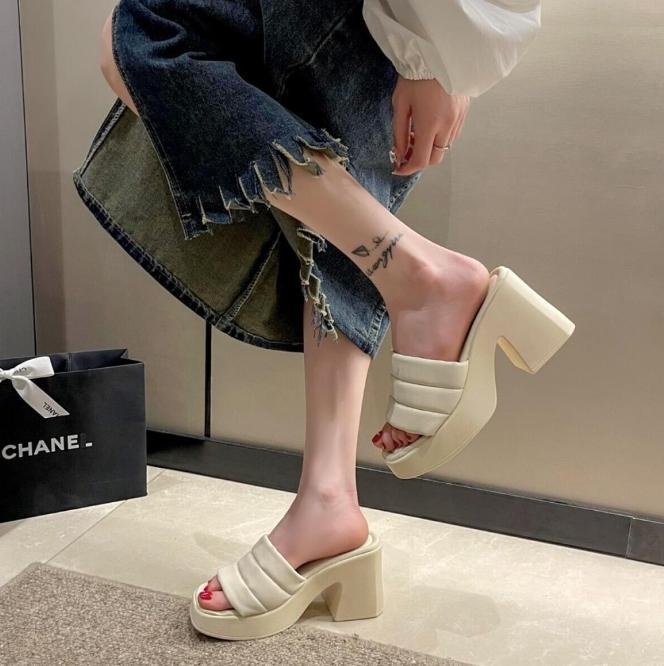 Product Introduction of Dép Cao Gót, Thời Trang, Mũi Vuông, Gót Vuông, Dành Cho Nữ, Dép Đế Xuồng Mùa Hè DéP GiàY Shoes Sandal Cao Su Đồng Nhung 12