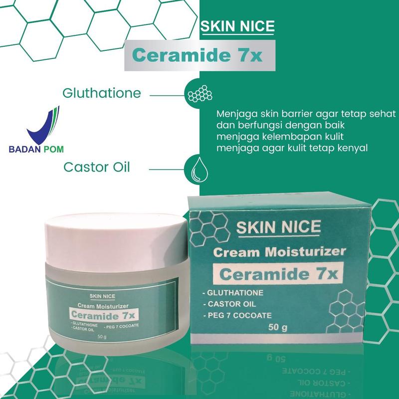 SKIN NICE 7x Ceramide Moisturizer Gel -50g/30g Moisturizer Krim pencerah Kulit Kering & Sensitif BPOM, Anti Aging Pelembab wajah Melembutkan 3