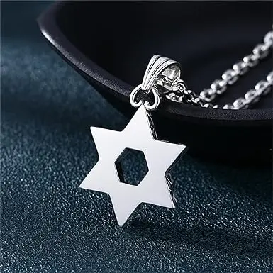 Kalung Bintang Segi 6 / Kalung Rantai + Liontin Bintang Enam Hexagram Gaya Hip Hop Korea Unik Keren Gaul / Hexagram Star of David Pendant + Chain Simple Hollow Double Triangle Necklace / Aksesoris Fashion Cowok Kalung Heksagram Bintang Daud 5