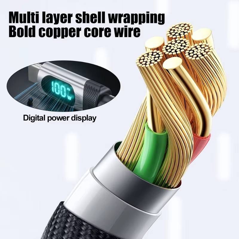 Reabol 100W LED Digital Display Super Fast Charging USB A To Type C Cable for Samsung Xiaomi Huawei