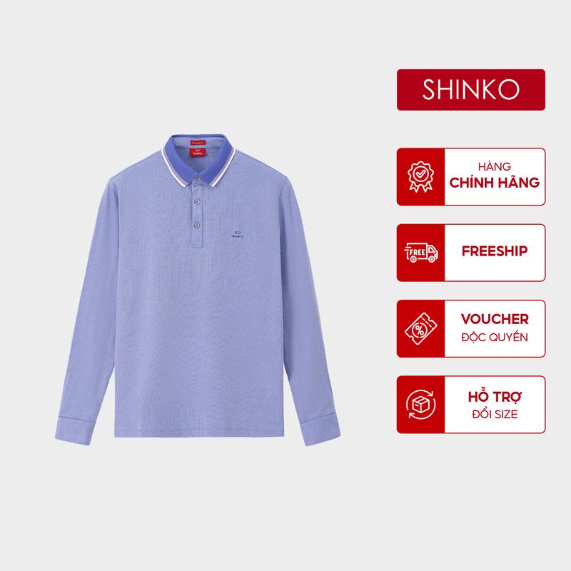  Áo polo nam MO004-BU SHINKO màu xanh biển dài tay cao cấp công sở 