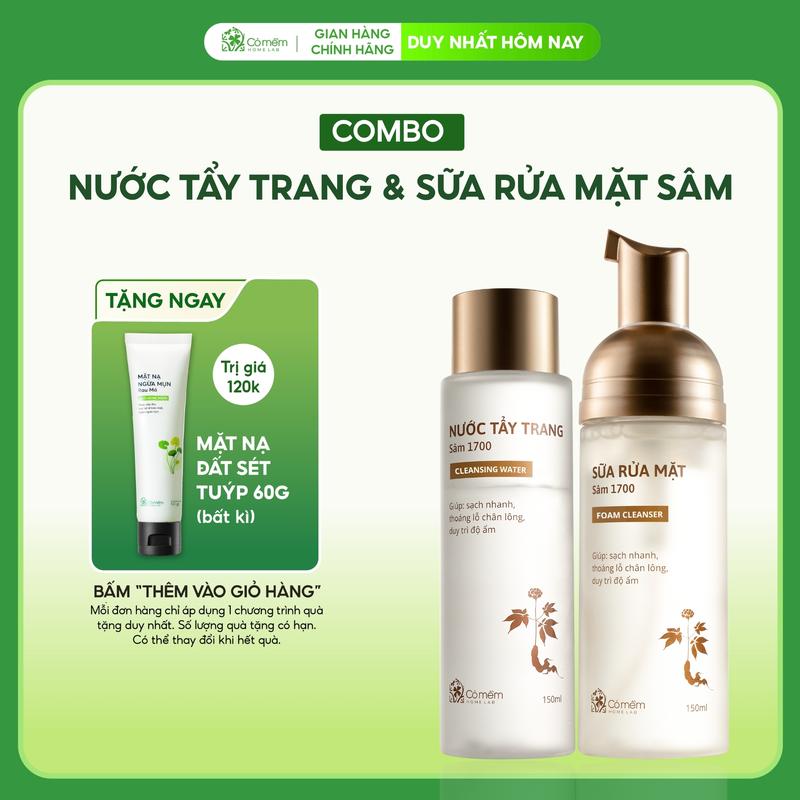 Bộ chăm sóc da 2 bước nước tẩy trang và sữa rửa mặt làm sạch da Sâm 1700