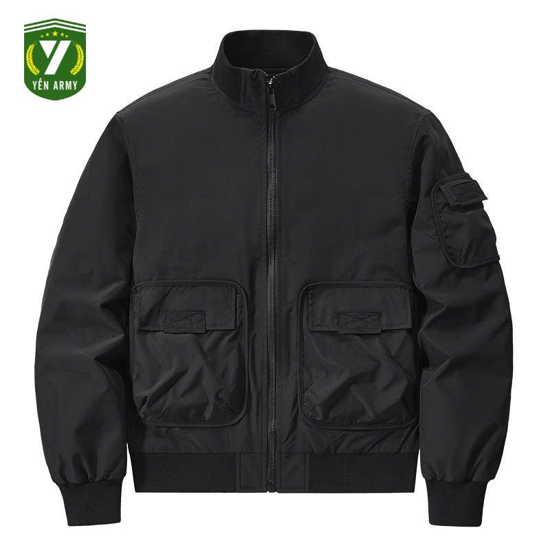 Áo Khoác Lính Nam Túi Hộp Vải Dù 3 Lớp Chần Bông Màu Đen Xanh Rêu - Mã AK5868