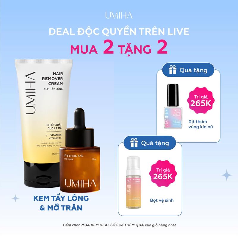   ĐỘC QUYỀN LIVESTREAM  Bộ triệt lông Spa UMIHA Body & Bikini - Kem tẩy lông cúc la mã 65g và mỡ trăn triệt lông 15ml 