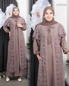 Laviana Collection - Baju Gamis Dress Wanita Muslim Model Alea Dress Bahan Kain Crinkle Airflow Premium mix Brokat Full Swarovsky Terbaru Kekinian