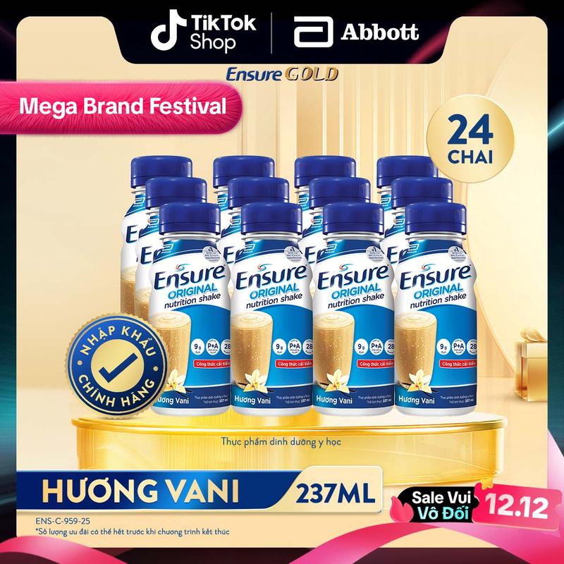 ENSURE x LIVE THÙNG 24 CHAI SỮA ENSURE HƯƠNG VANI DẠNG LỎNG 237ML