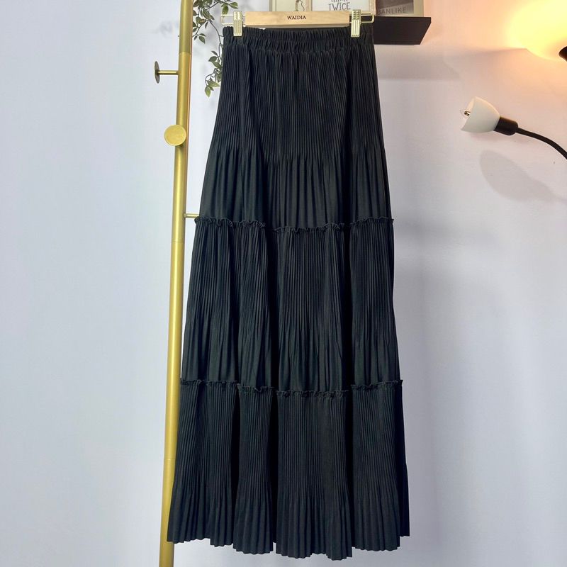 Rok Plisket Lidi Cabang Wanita Hyget Premium Pleats Skirt Karet Fit to XL - Panjang, Maxi, Rok Panjang Bawahan Wanita Casual