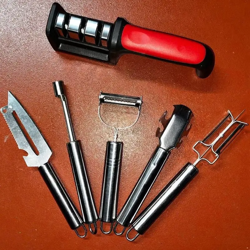 Combo 6 món- bộ dụng cụ nạo gọt rau củ + bộ mài dao kéo 3 chế độ đa năng tiện lợi bộ  nạo  rau  củ  quả  đa  năng