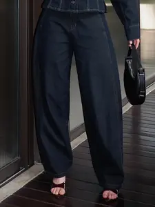 [FUJI'S PICK] Esme Barrel Pants - Cotton Denim - Jeans - Celana Panjang - Bawahan Wanita - Casual Office  Nyaman