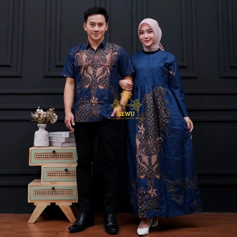 Set Gamis Batik Couple Jumbo Batik Pasangan Suami Istri Lengan Pendek Modern 03 1