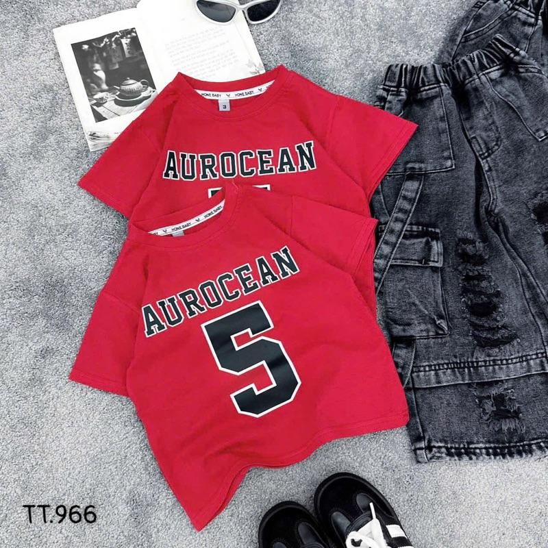 <ST> Set áo cotton đỏ số 5 mix quần jean túi hộp 3