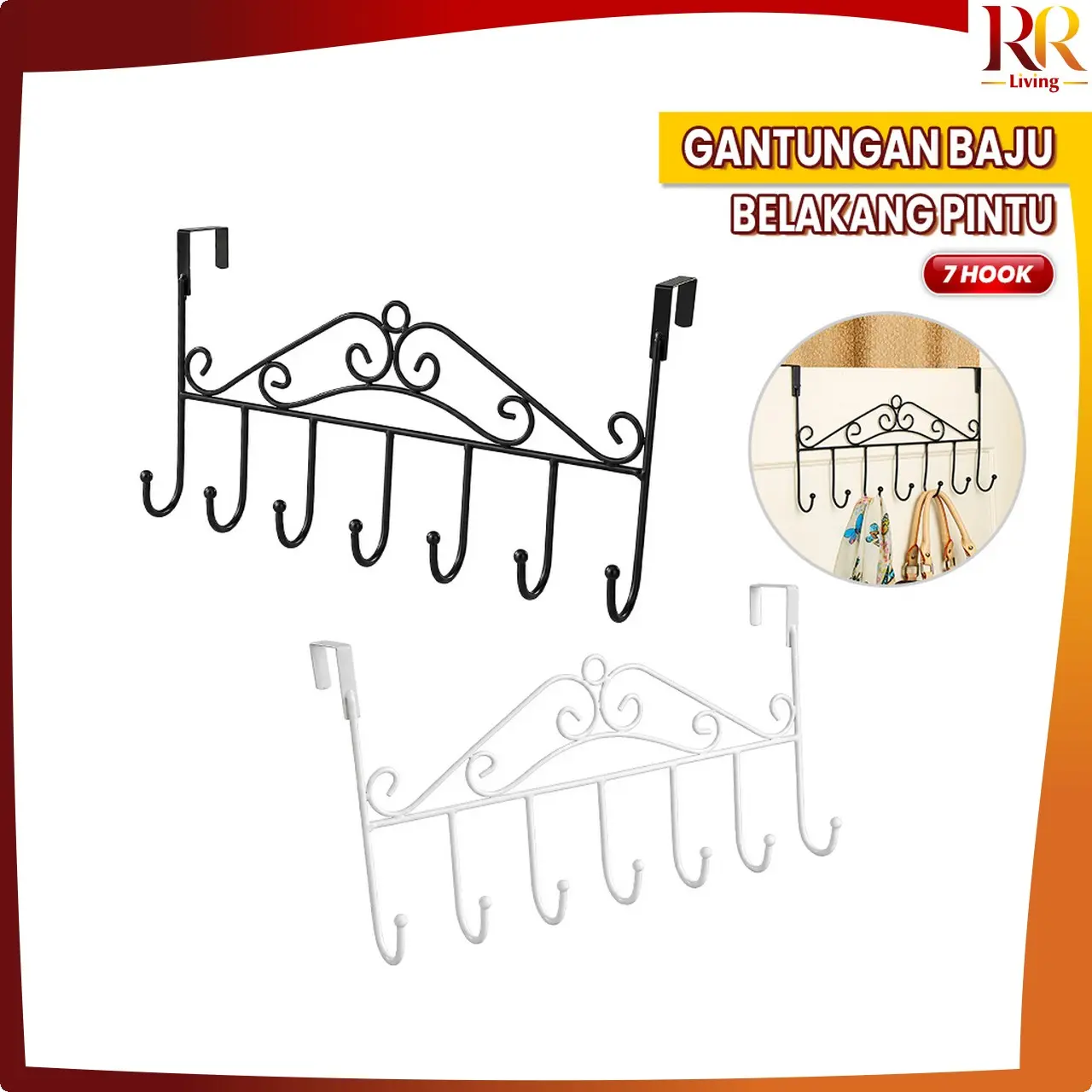 [COD] RR C789 Gantungan Baju Belakang Pintu Multifungsi Tanpa Paku 7 Hook Steel Clothes Hanger / Rak Gantung Dengan Tujuh Kaitan Modern Look Import