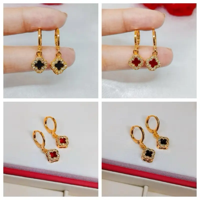 Anting Wanita Dengan Hati Merah Anti Karat Korea Tusuk Berlapis E mas 24k Gold Korea Terbaru Import Stainless Wanita Aksesoris Earrings